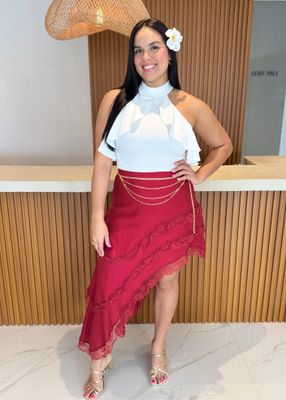 Burgundy Asimetric Lace Skirt