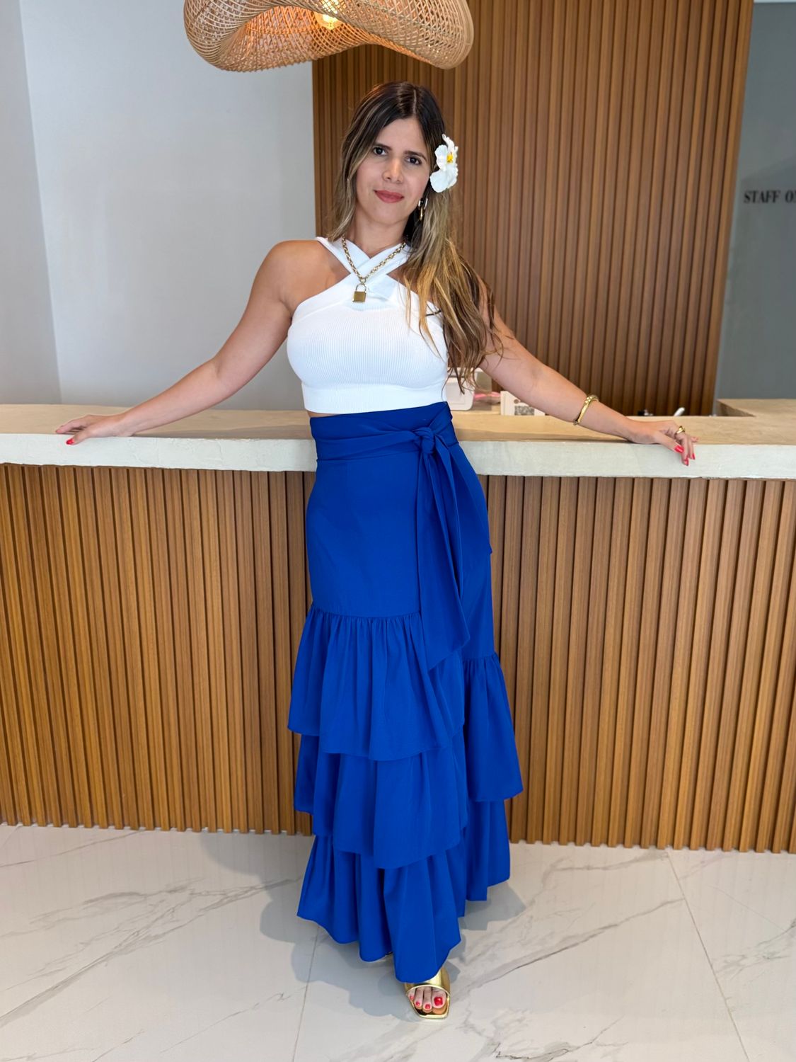 Royal Blue Ruffles Long Skirt