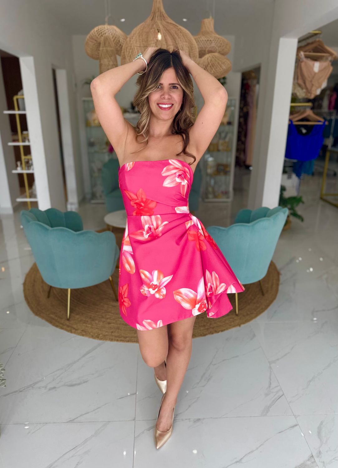 Girly Pink Strapless Short Dress