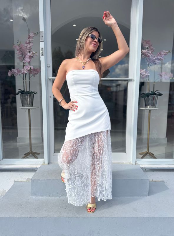 White Lace Strapless Dress