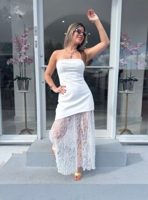 White Lace Strapless Dress