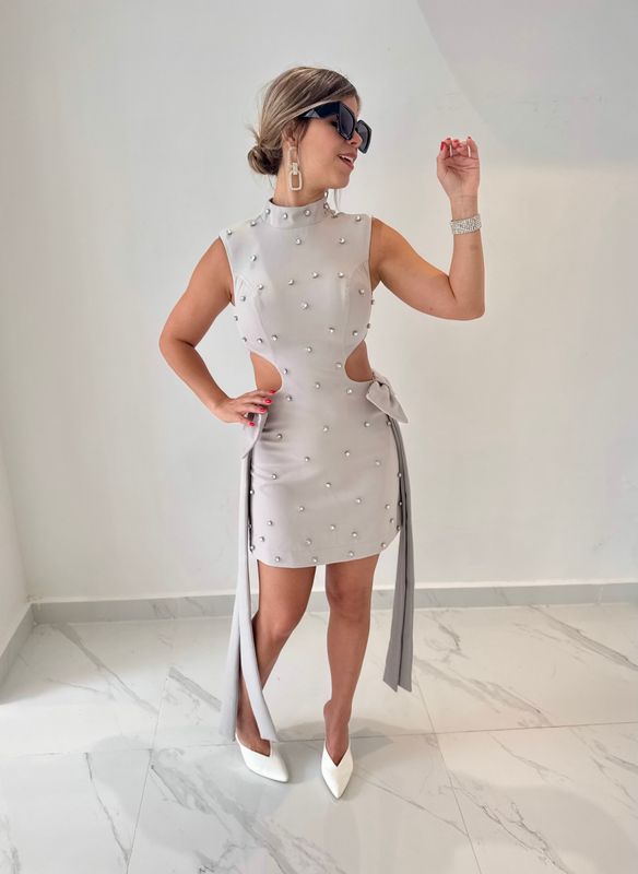 Pearl Gray With Rhinestones Exclusive Collection Dress