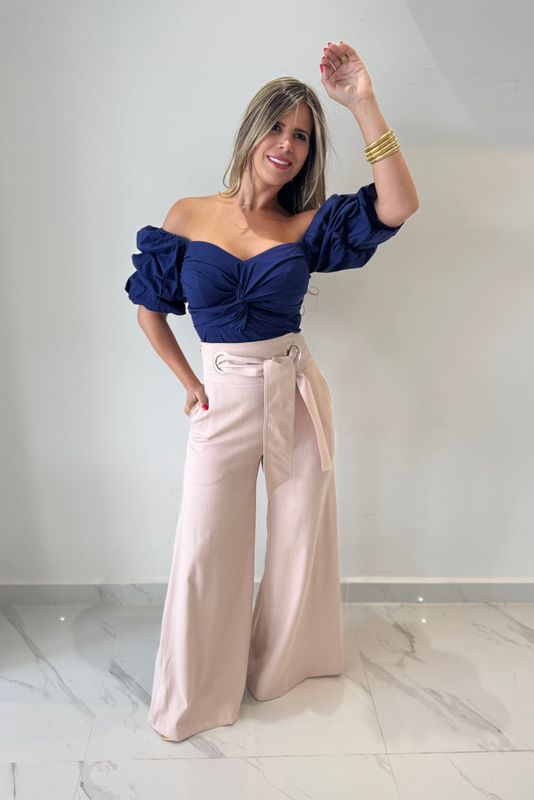 Navy Blouse With Nude Pant Nostrum Brand Set