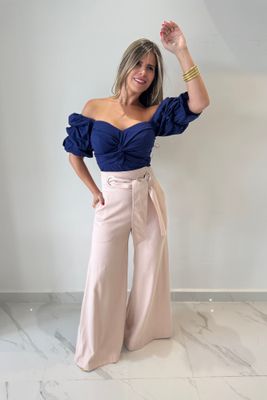 Navy Blouse With Nude Pant Nostrum Brand Set