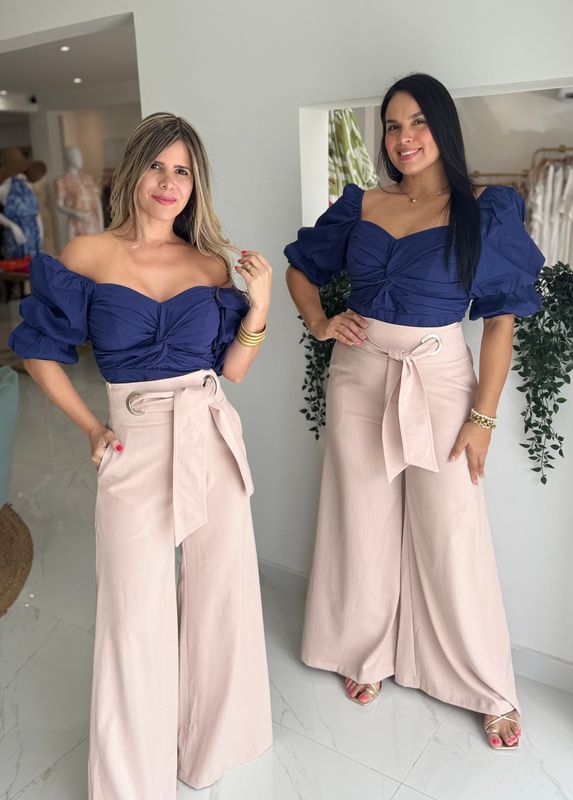 Navy Blouse With Nude Pant Nostrum Brand Set