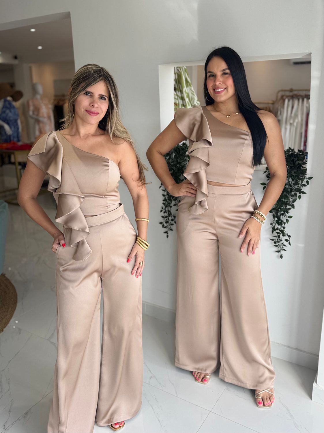 Champagne Satin Nostrum Brand Pant Set