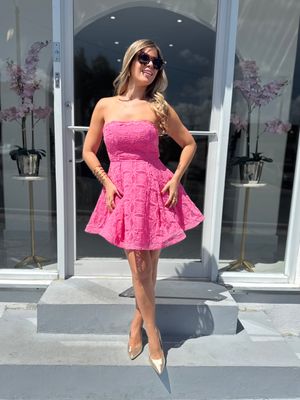 Pink Lace Strapless Short Dress