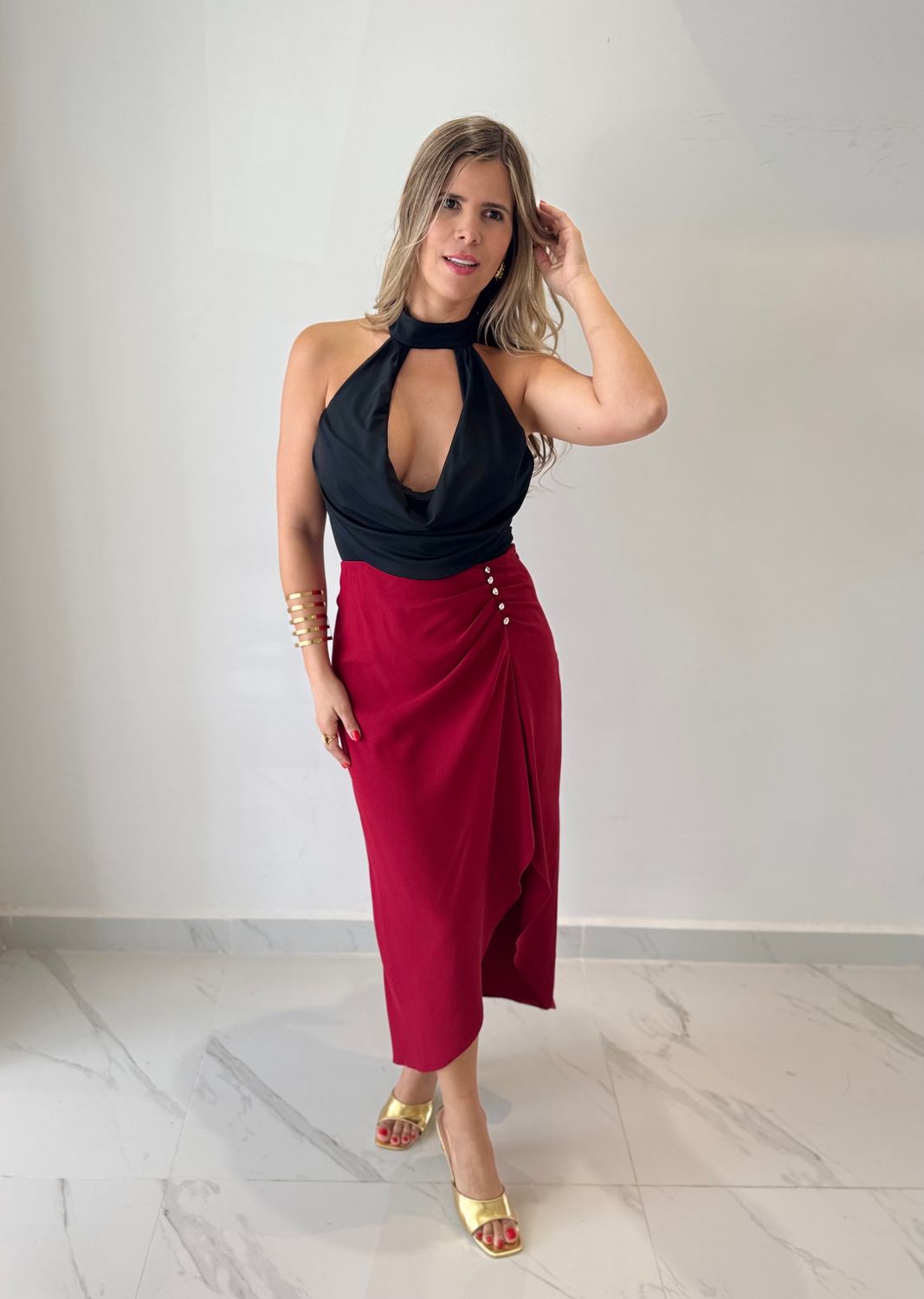 Burgundy Elegant Midi Skirt