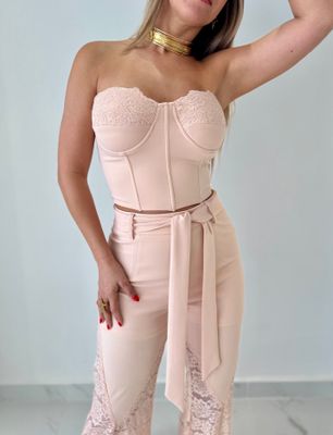 Peach Pastel Lace Bustier Set
