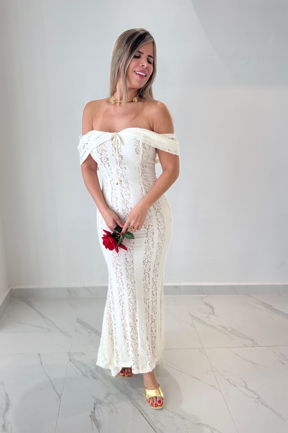 Off Shoulder Lace Long Dress
