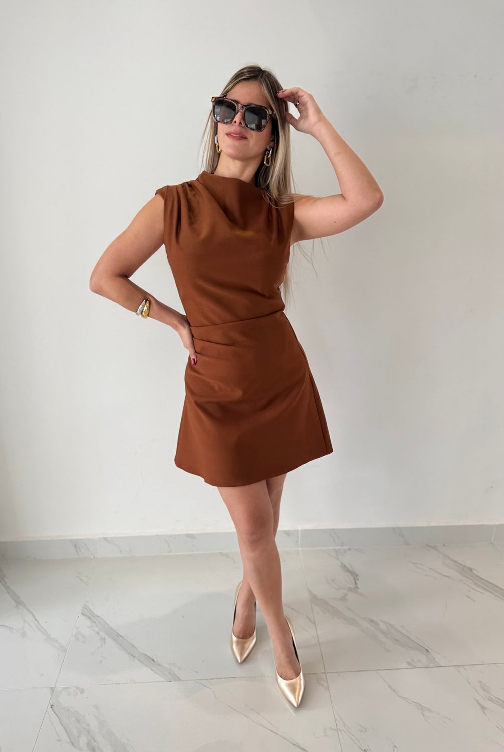 Caramel Elegant Short Dress