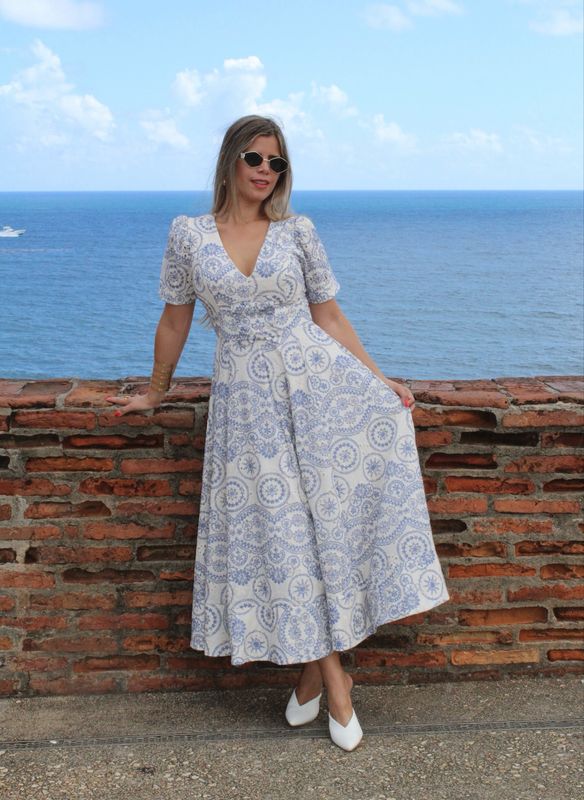 Greece Blue Broderie Premium Collection Dress