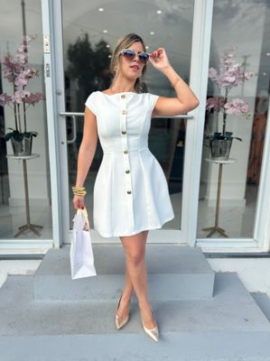 White With Gold Buttons Dress