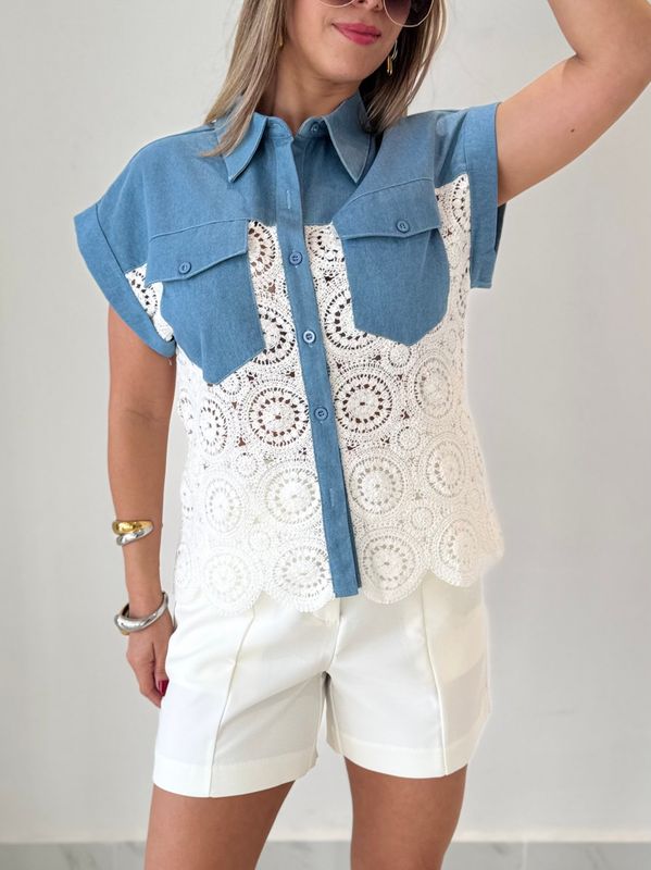 Crochet &amp; Denim Blouse