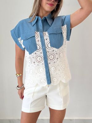 Crochet &amp; Denim Blouse