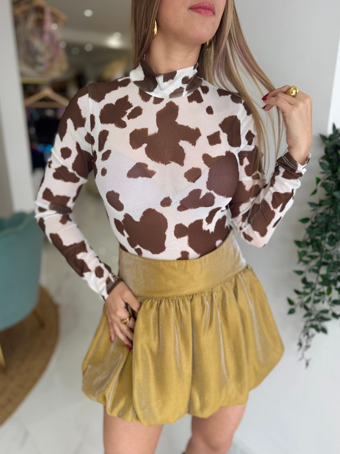 Cow Print Mesh Bodysuit
