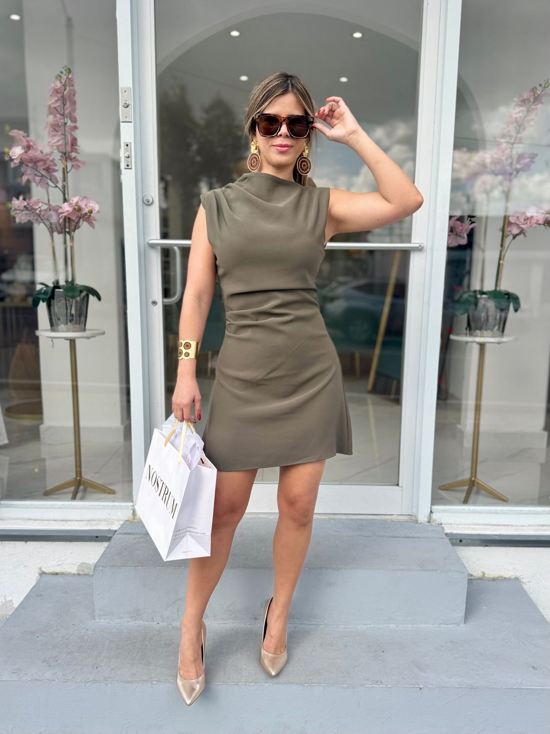 Militar Green Elegant Short Dress