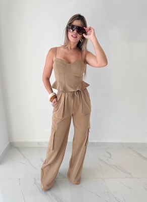 Camel Cargo Pant Set