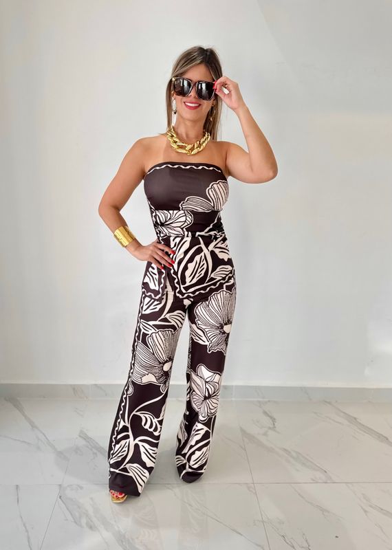 Dark Brown Printed Pant Set