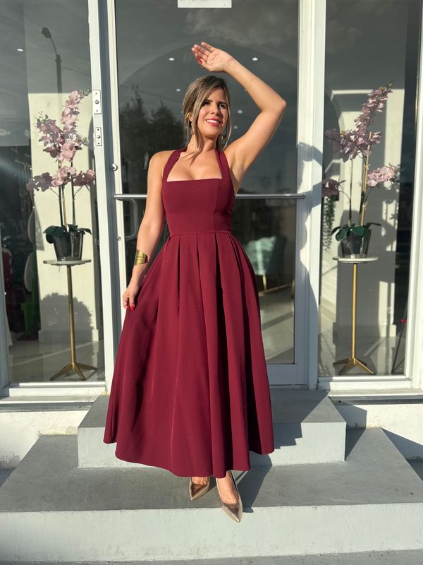 Burgundy Elegant Midi Dress