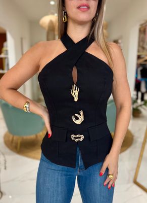 Black Gold Buttons Top