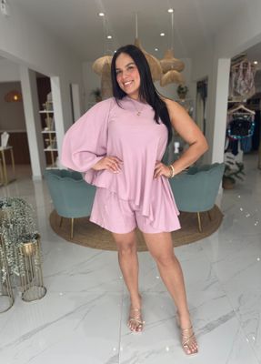 Pink Crepe Nostrum Brand Collection Short Set