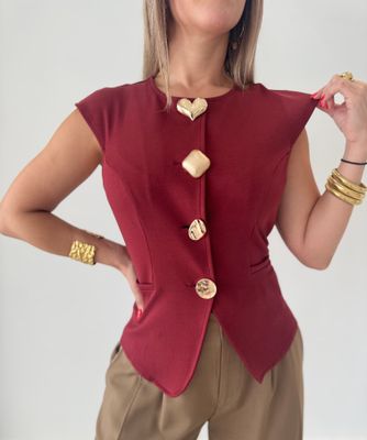 Burgundy Gold Buttons Blouse