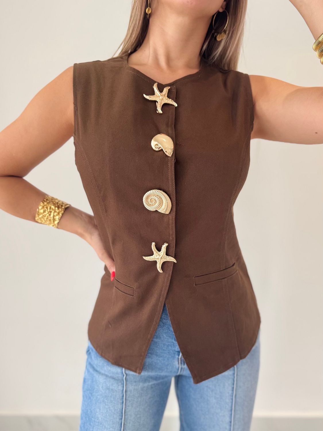 Chocolate Gold Buttons Vest