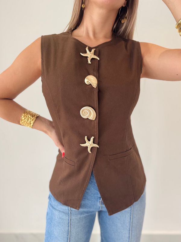 Chocolate Gold Buttons Vest