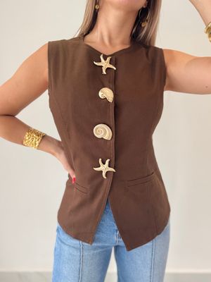 Chocolate Gold Buttons Vest