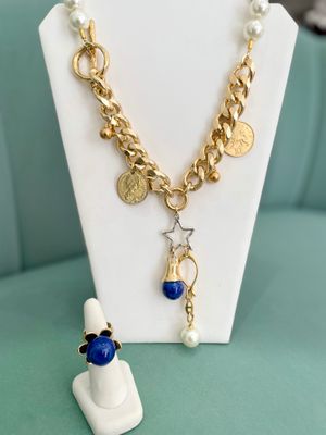 Pearls Big Chain &amp; Charms Necklace Set