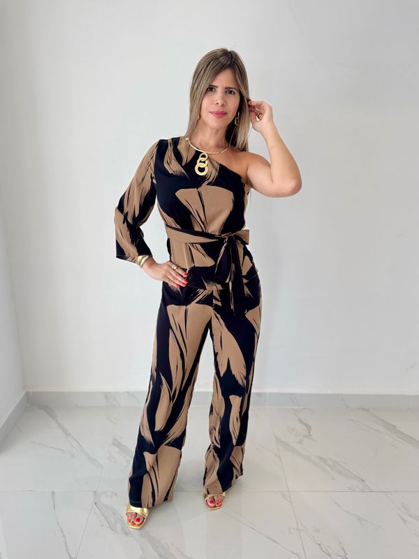 Black Printed One Shoulder Pant Set