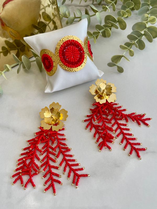 Red Earrings Set with Bangle