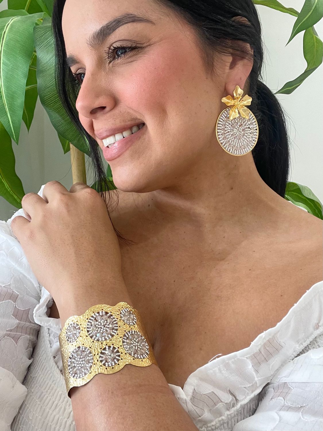 Gold &amp; Clear Earrings Set with Bangle