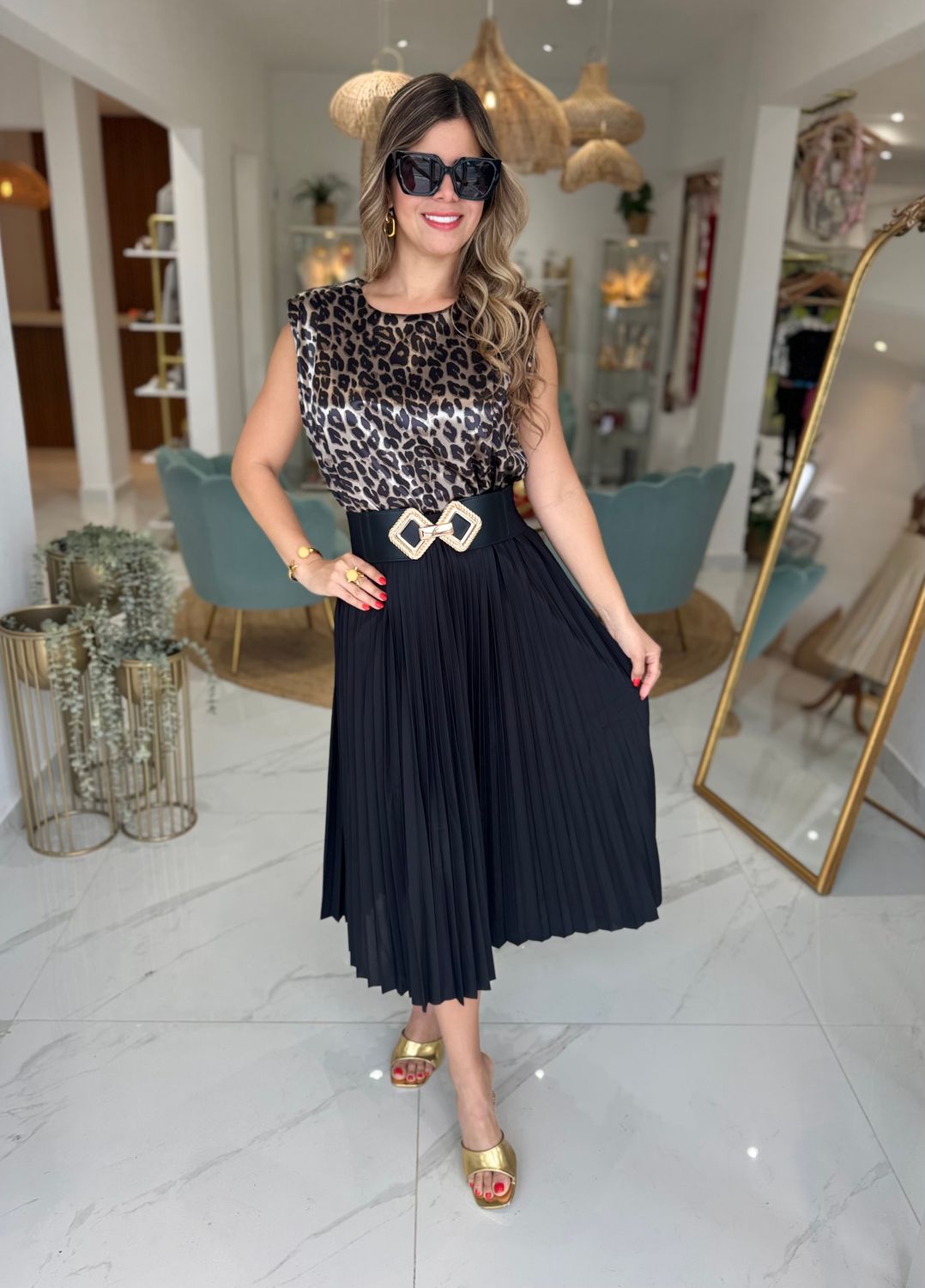 Black Pleated Midi Skirt