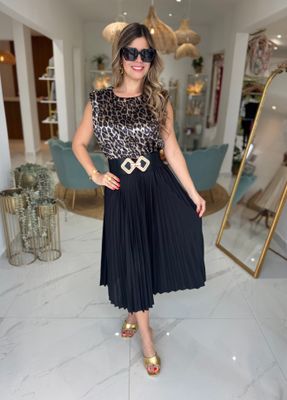 Black Pleated Midi Skirt