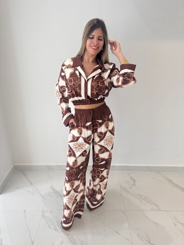 Brown Printed Pant Set