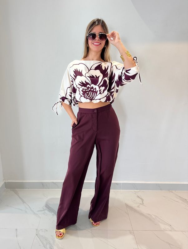 Burgundy Flower Pant Set