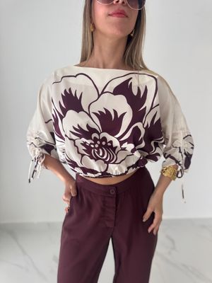 Burgundy Flower Pant Set