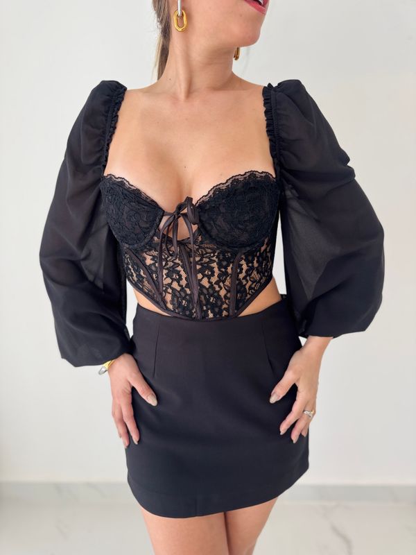 Black Long Sleeve Corset