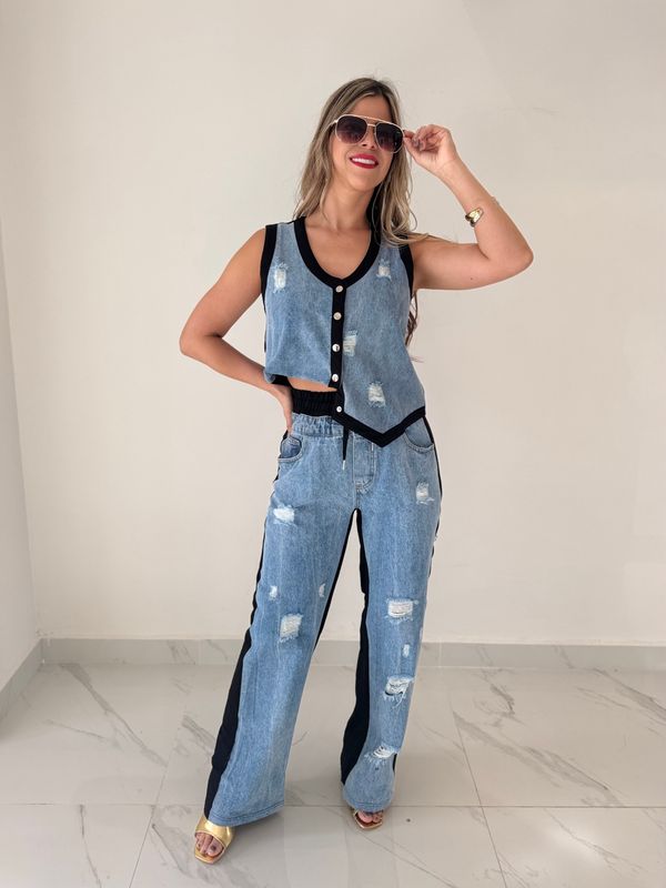 Black &amp; Denim Comfy Pant Set