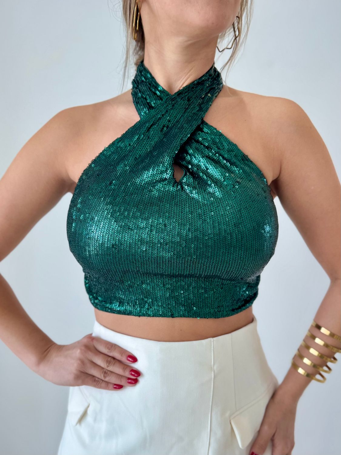 Emerald Sequins Crop Top