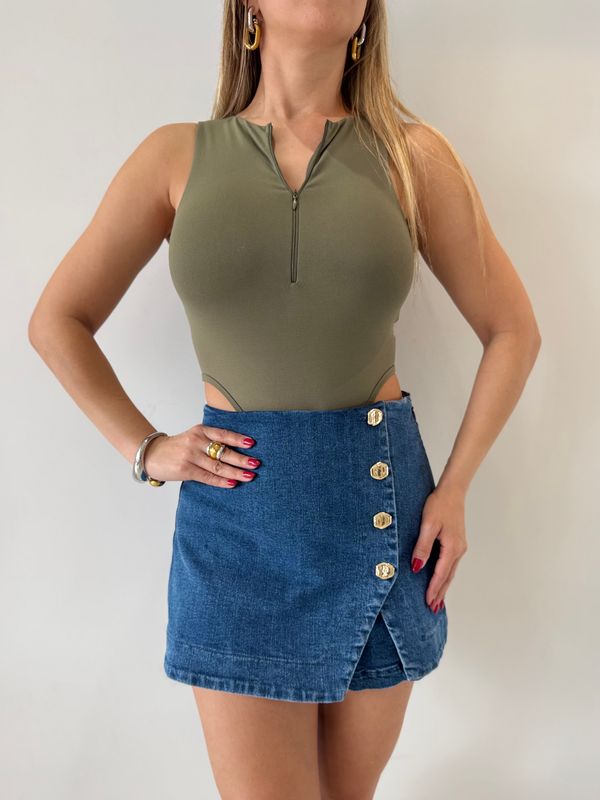 Gold Buttons Denim Skort