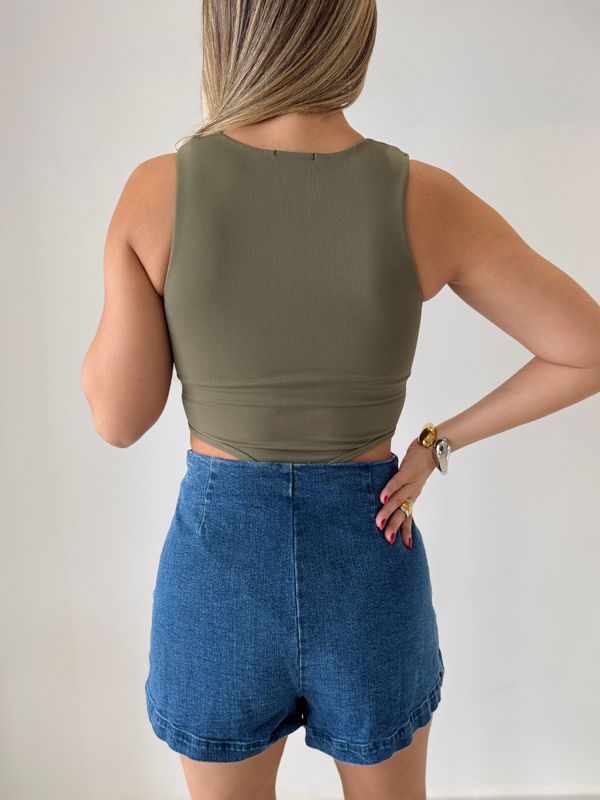 Gold Buttons Denim Skort