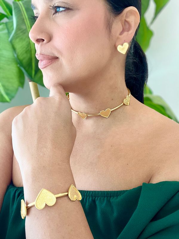 Gold Heart Choker Trio