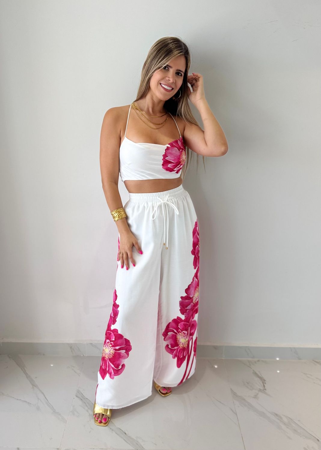 White &amp; Flowers Pant Set