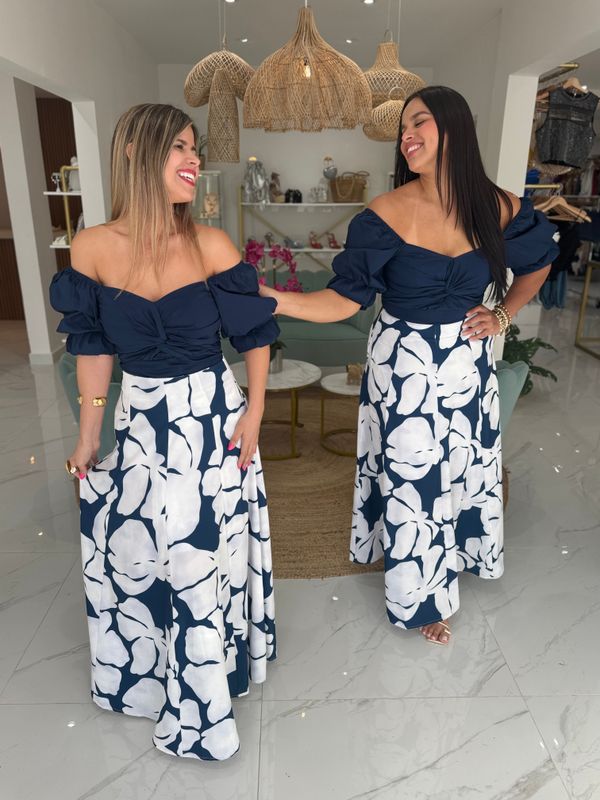 Navy &amp; Printed Exclusive Collection Skirt Set