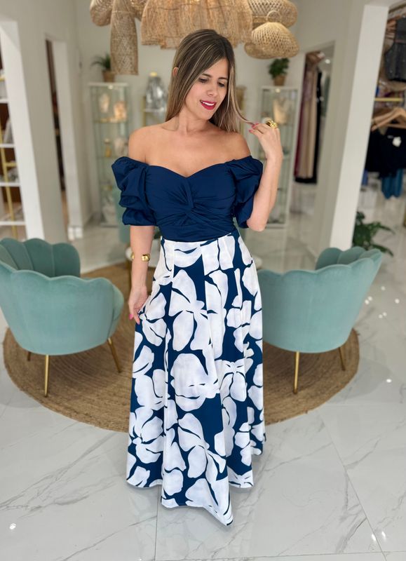 Navy &amp; Printed Exclusive Collection Skirt Set