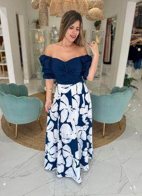 Navy &amp; Printed Exclusive Collection Skirt Set
