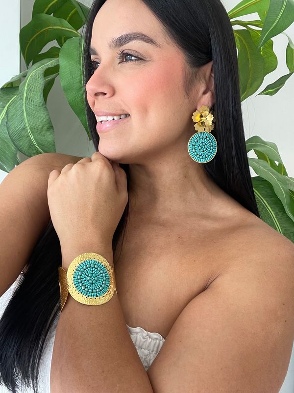 Turquoise &amp; Gold Earrings Set